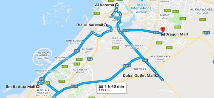 مراکز خرید ارزان دبی برروی نقشه