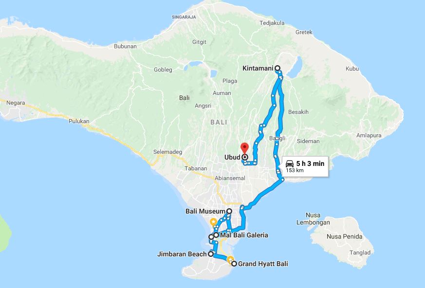 نقشه سفر 4 روزه در بالی 