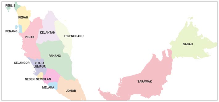 نقشه مهمترین شهرهای توریستی مالزی
